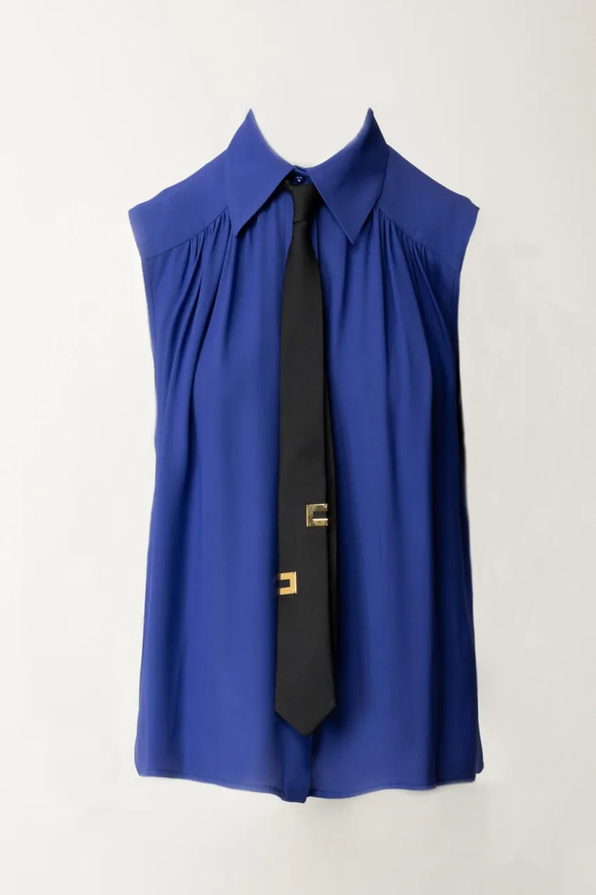 Camicia smanicata con cravatta BLUE INDACO