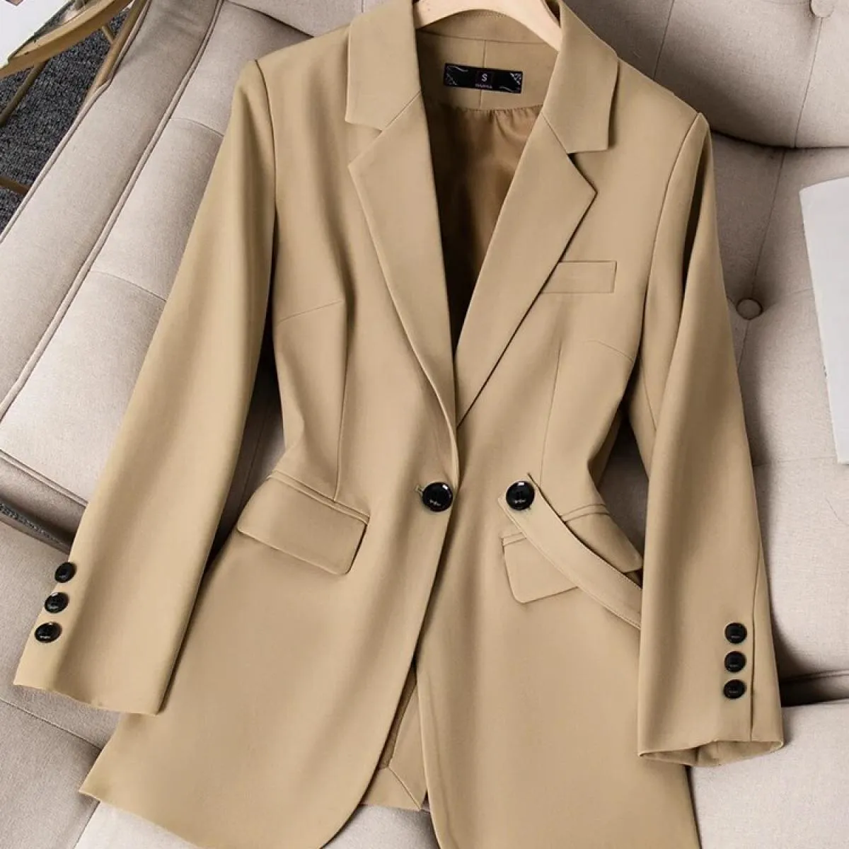 Cappotto blazer allentato da donna alla moda albicocca nero kaki giacca femminile monopetto a maniche lunghe laides per l'autunn