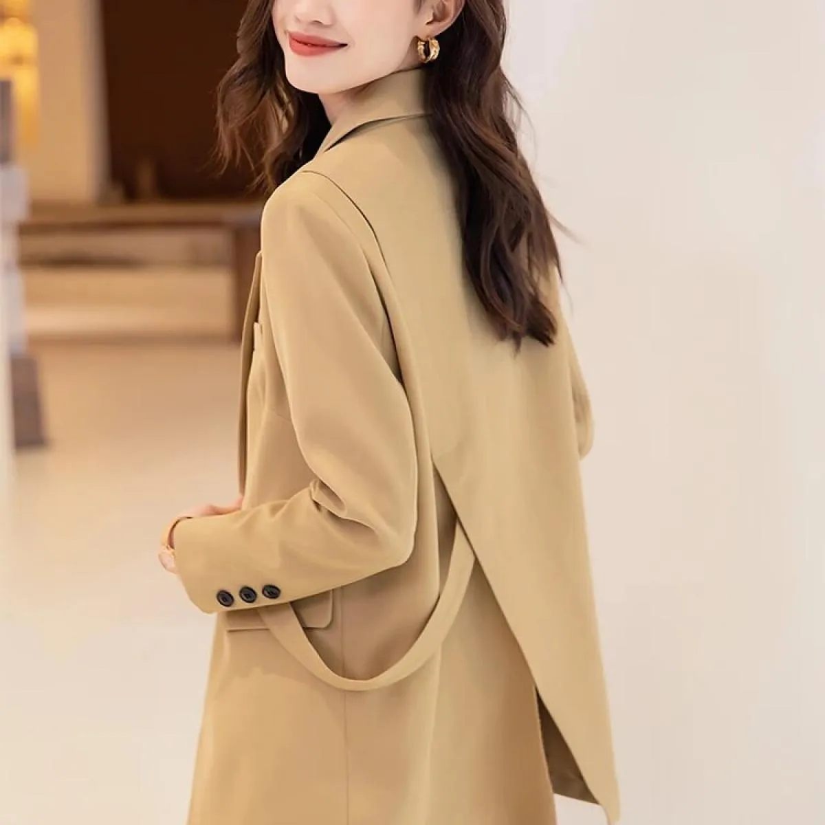 Cappotto blazer allentato da donna alla moda albicocca nero kaki giacca femminile monopetto a maniche lunghe laides per l'autunn