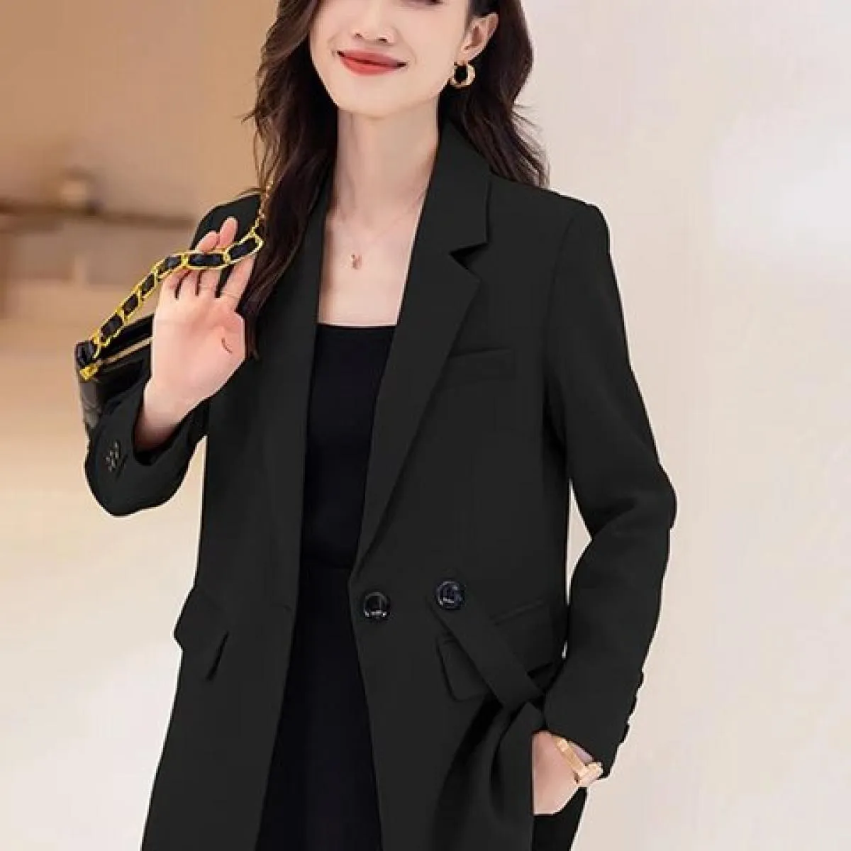 Cappotto blazer allentato da donna alla moda albicocca nero kaki giacca femminile monopetto a maniche lunghe laides per l'autunn