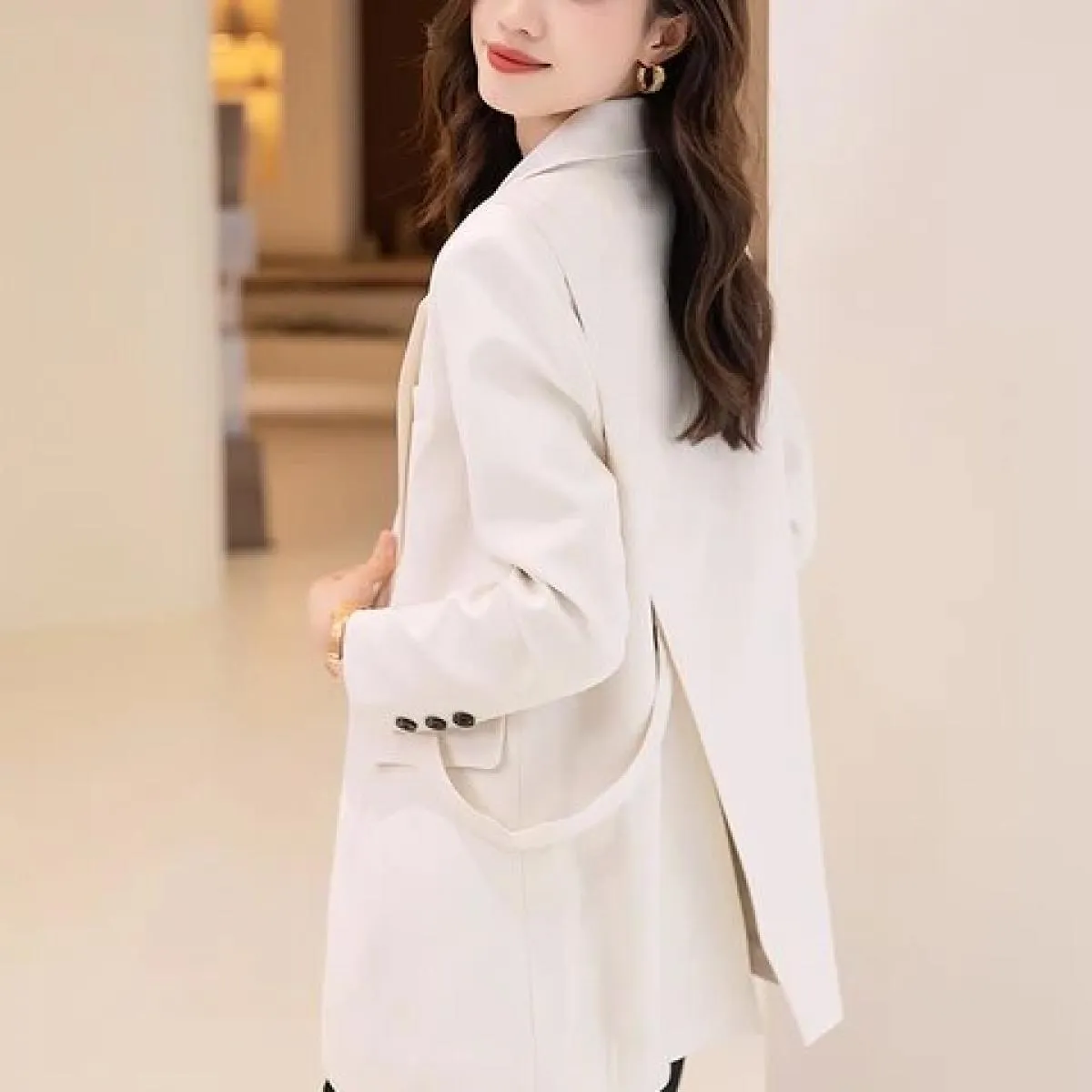 Cappotto blazer allentato da donna alla moda albicocca nero kaki giacca femminile monopetto a maniche lunghe laides per l'autunn