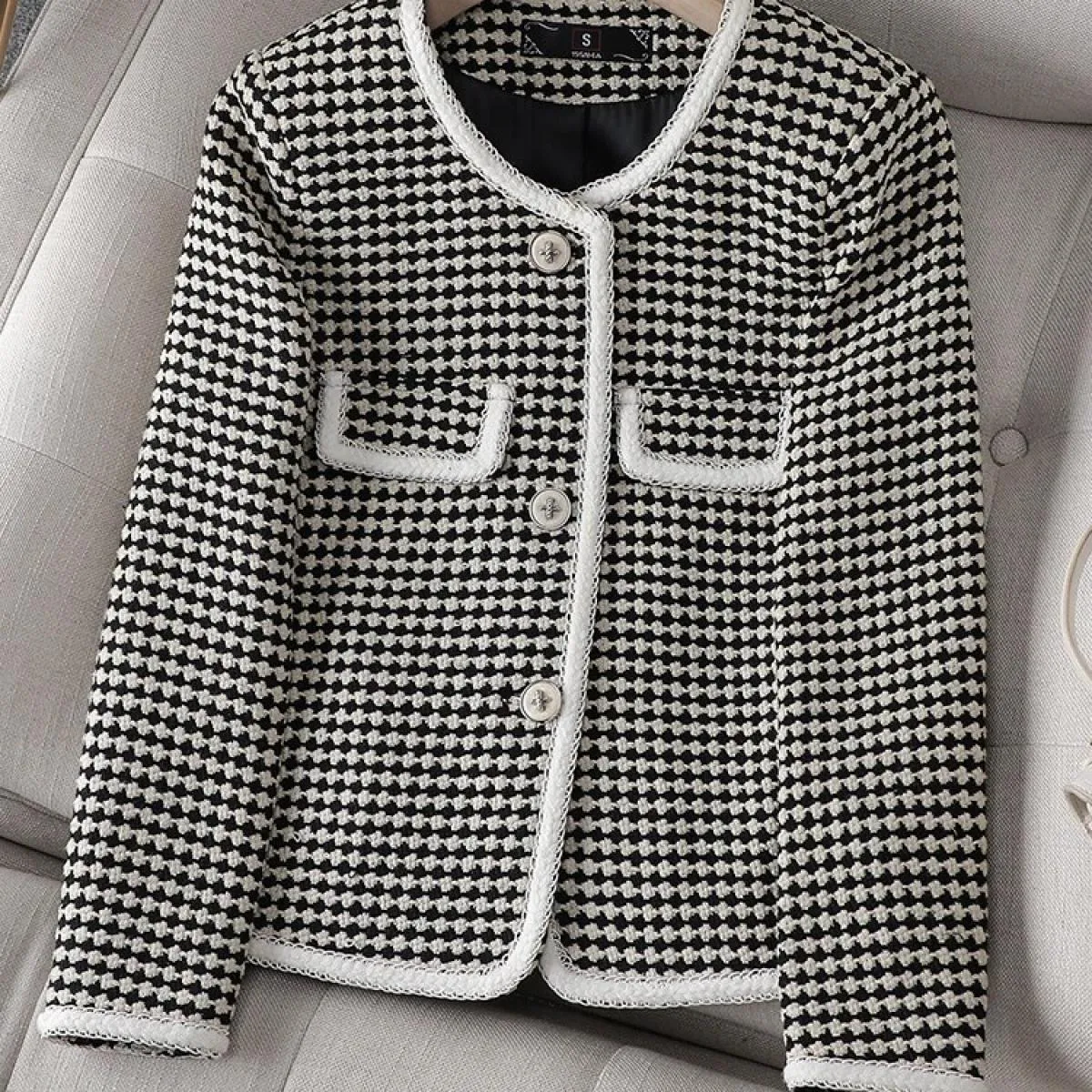 Cappotto blazer casual scozzese verde nero da donna da donna giacca monopetto manica lunga O collo femminile per l'autunno inver