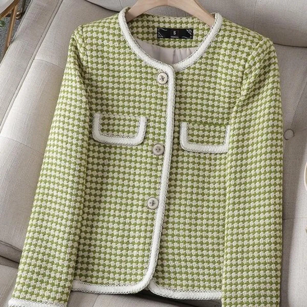 Cappotto blazer casual scozzese verde nero da donna da donna giacca monopetto manica lunga O collo femminile per l'autunno inver