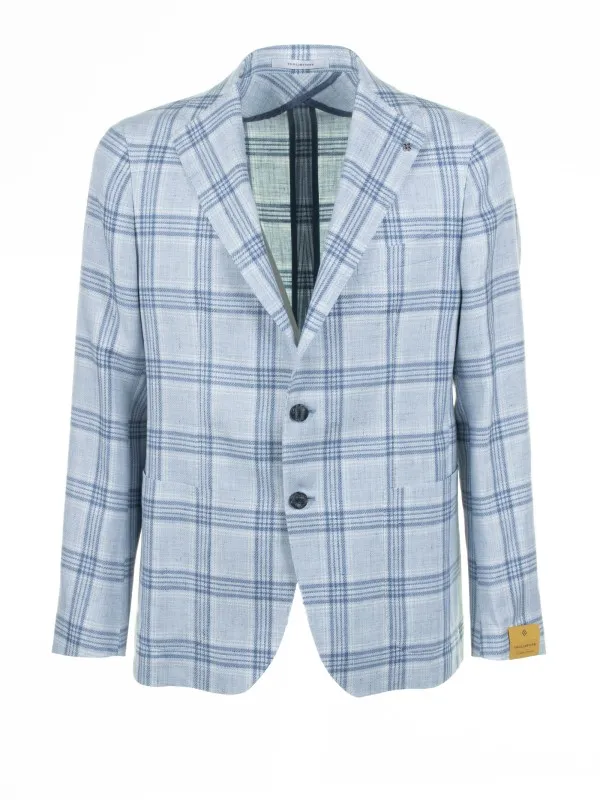 Checked blue single-breasted jacket