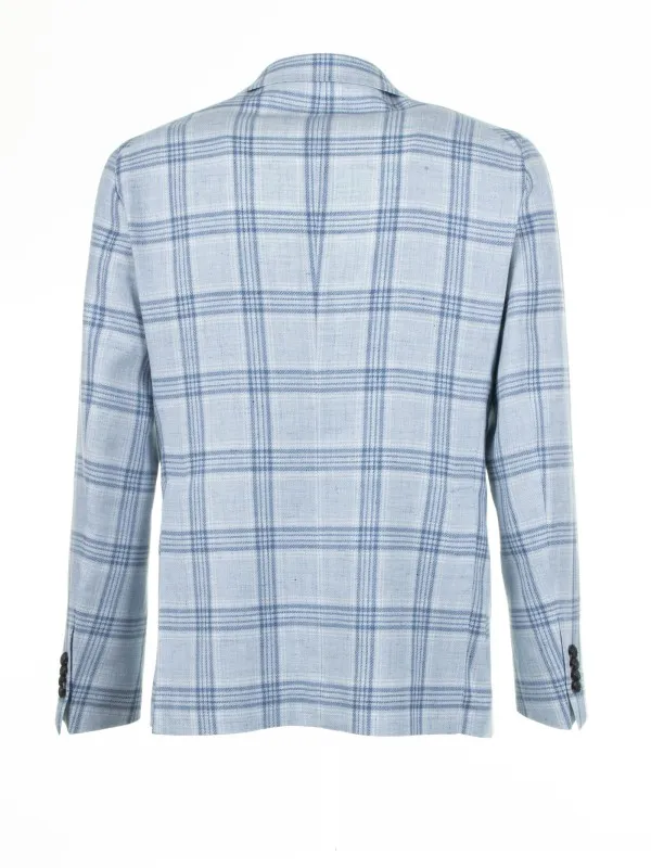 Checked blue single-breasted jacket