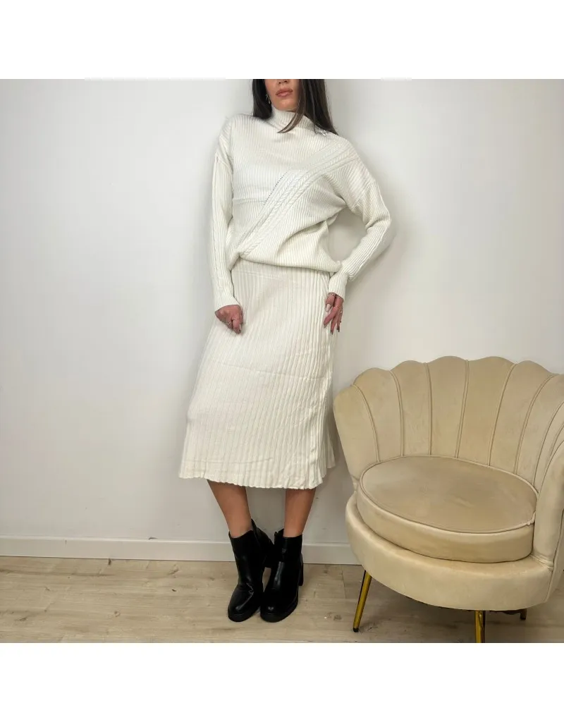CO ORD SET PULLOVER E GONNA BIANCO
