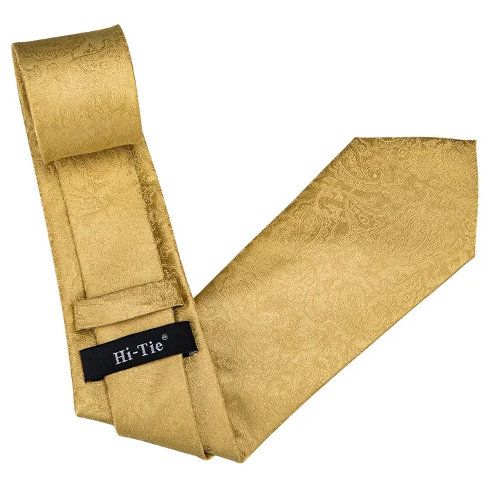 Cravatta, tasca quadrata e gemella set paisley oro giallo