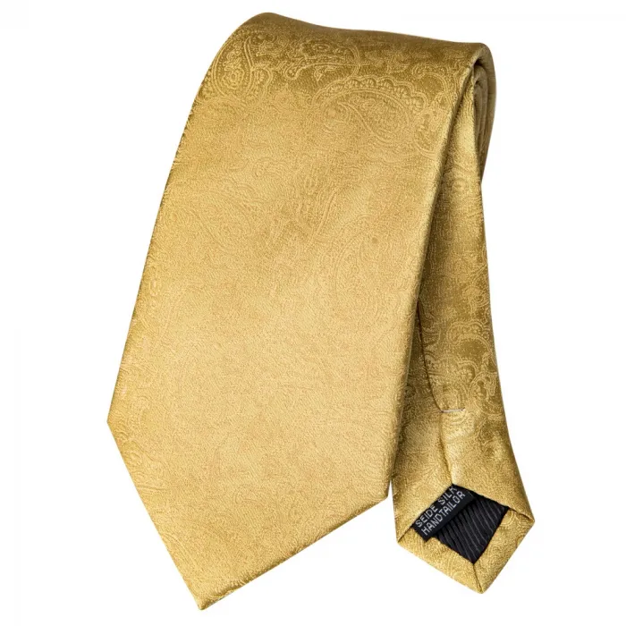 Cravatta, tasca quadrata e gemella set paisley oro giallo