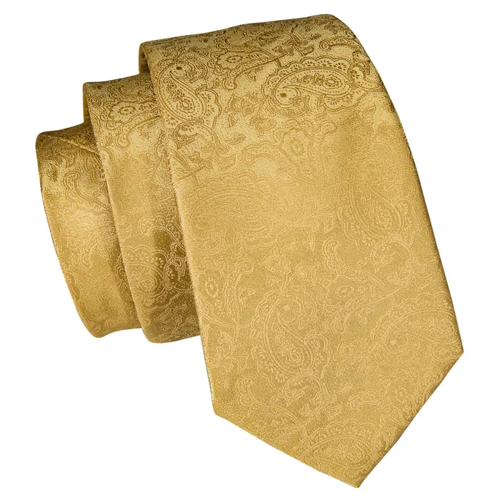Cravatta, tasca quadrata e gemella set paisley oro giallo