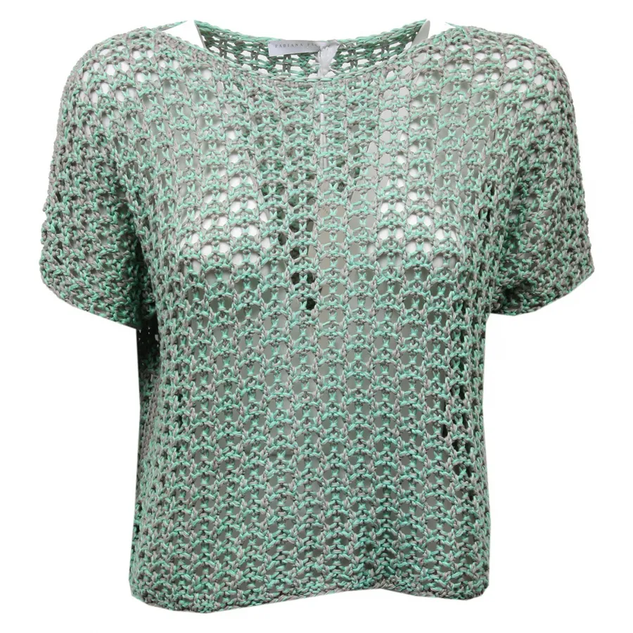 D1340 maglione traforato donna FABIANA FILIPPI green/grey cotton sweater woman