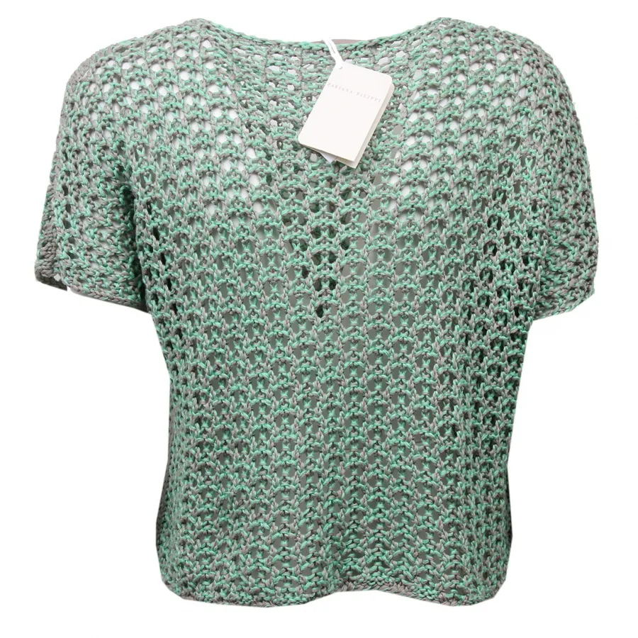 D1340 maglione traforato donna FABIANA FILIPPI green/grey cotton sweater woman