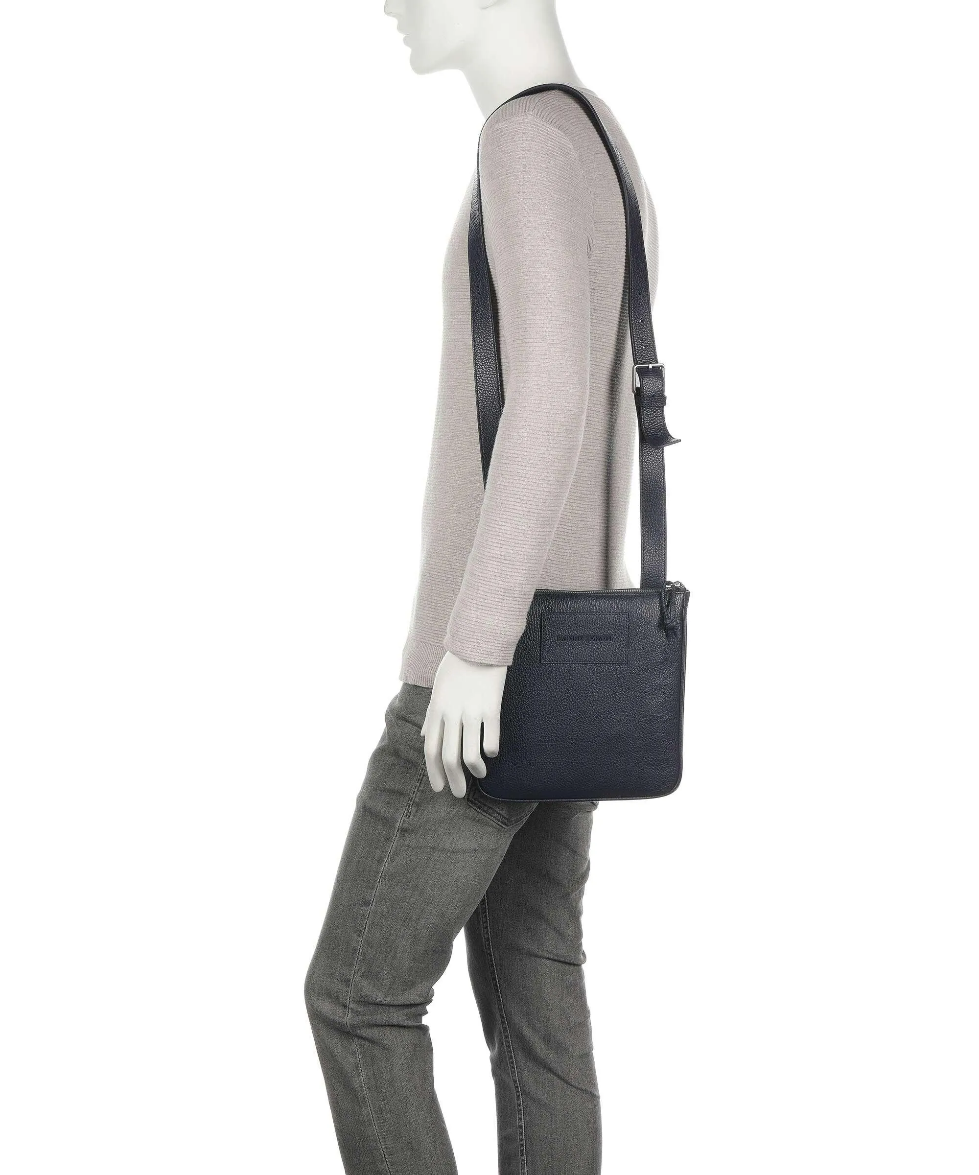  Emporio Armani Borsa a tracolla pelle di vacchetta grana blu scuro  