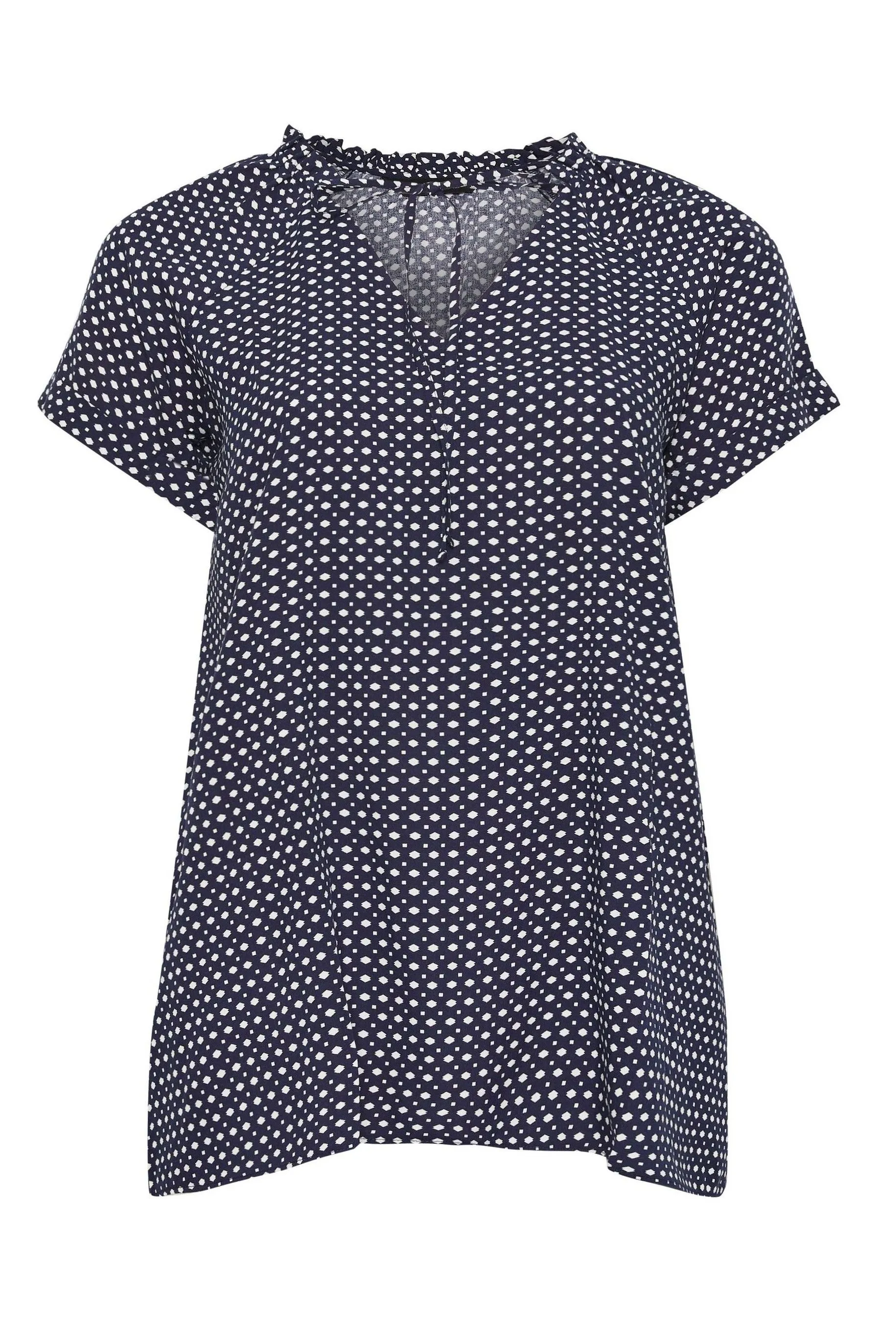Evans Curve Dot Print Tie Neck Blouse    