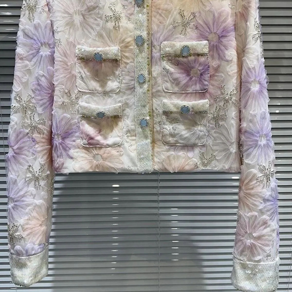 Giacca corta con paillettes con perline e diamanti da donna di High Street 2023 del nuovissimo designer