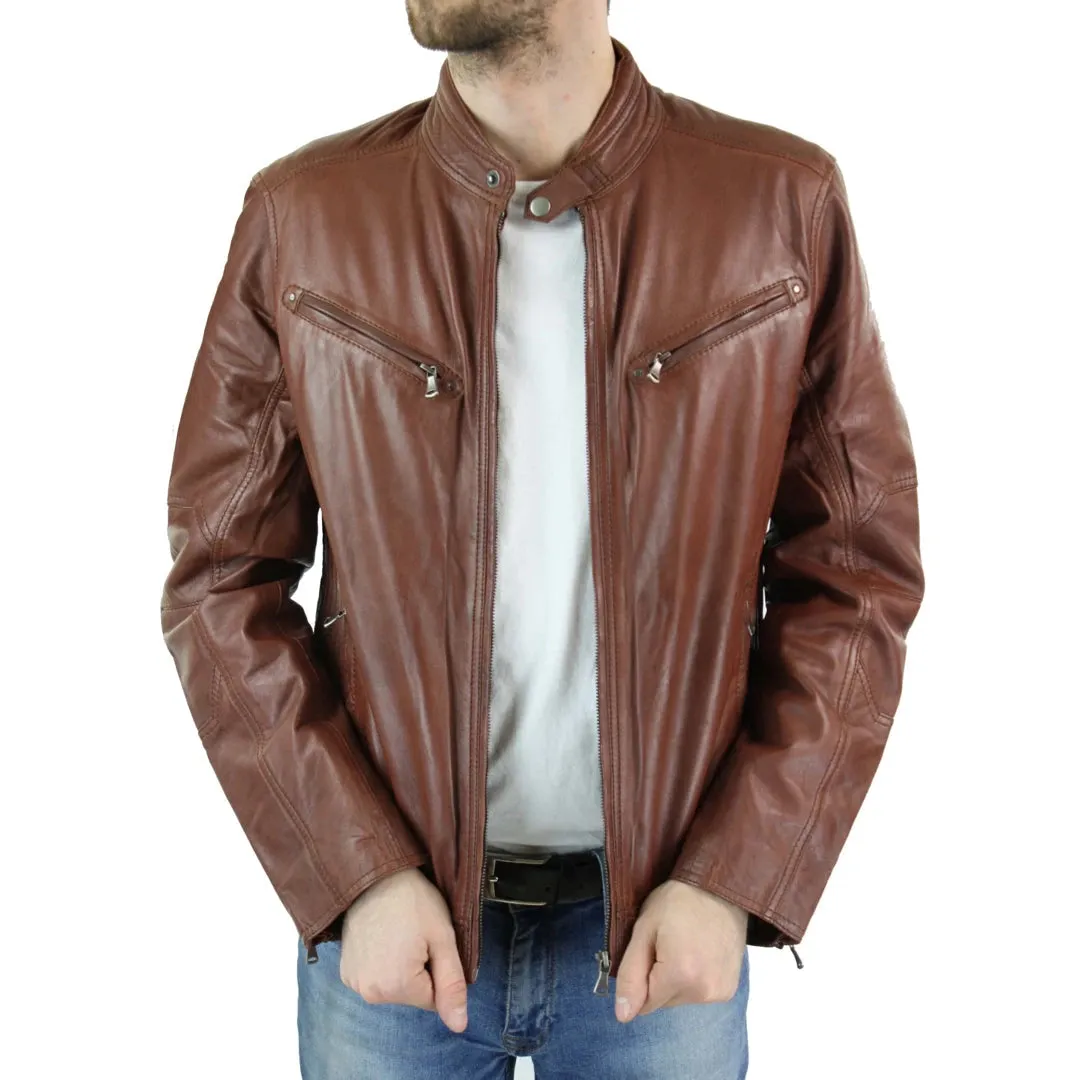 Giacca Corta Sagomata da Uomo in Vera Pelle con Zip Biker Elegante Casual