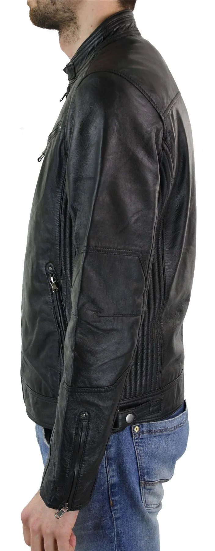 Giacca Corta Sagomata da Uomo in Vera Pelle con Zip Biker Elegante Casual
