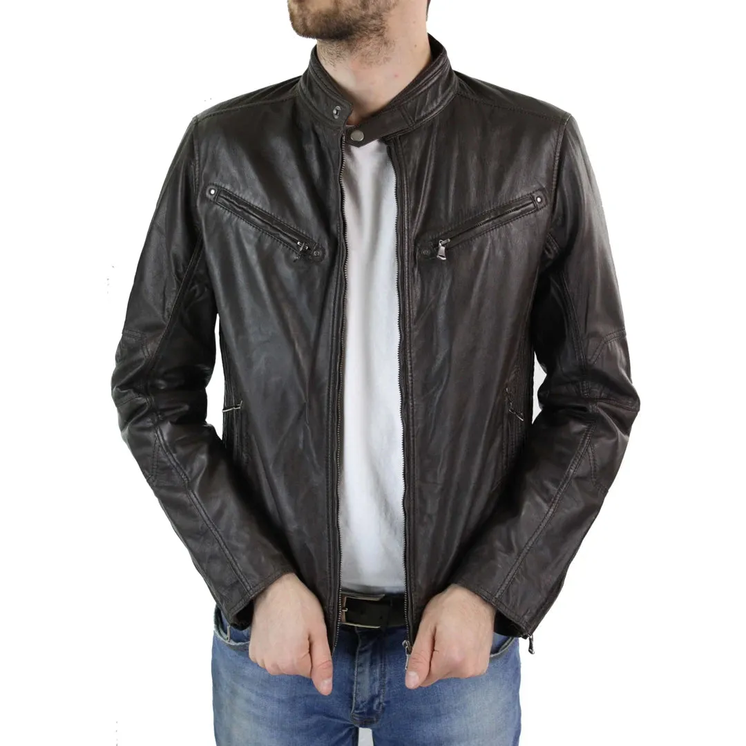 Giacca Corta Sagomata da Uomo in Vera Pelle con Zip Biker Elegante Casual