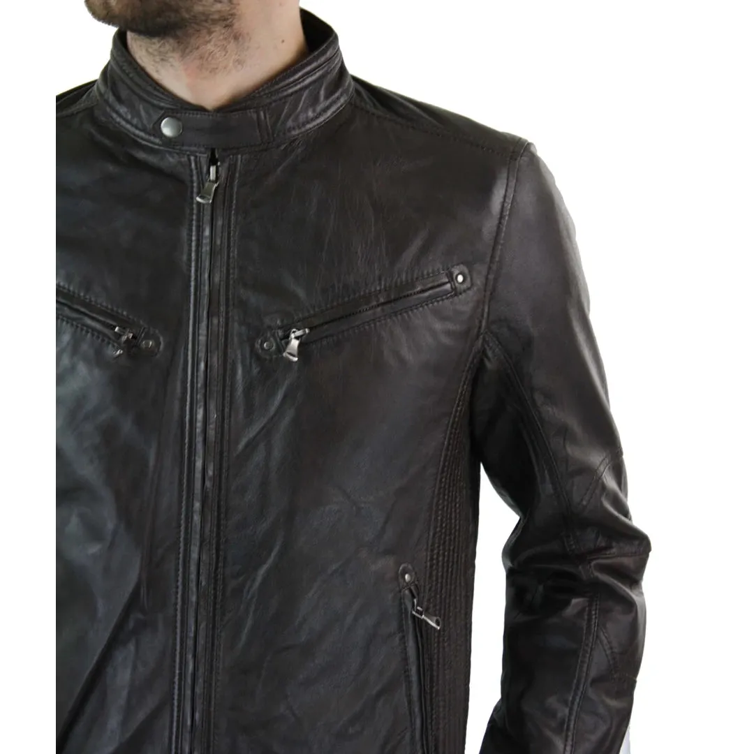Giacca Corta Sagomata da Uomo in Vera Pelle con Zip Biker Elegante Casual