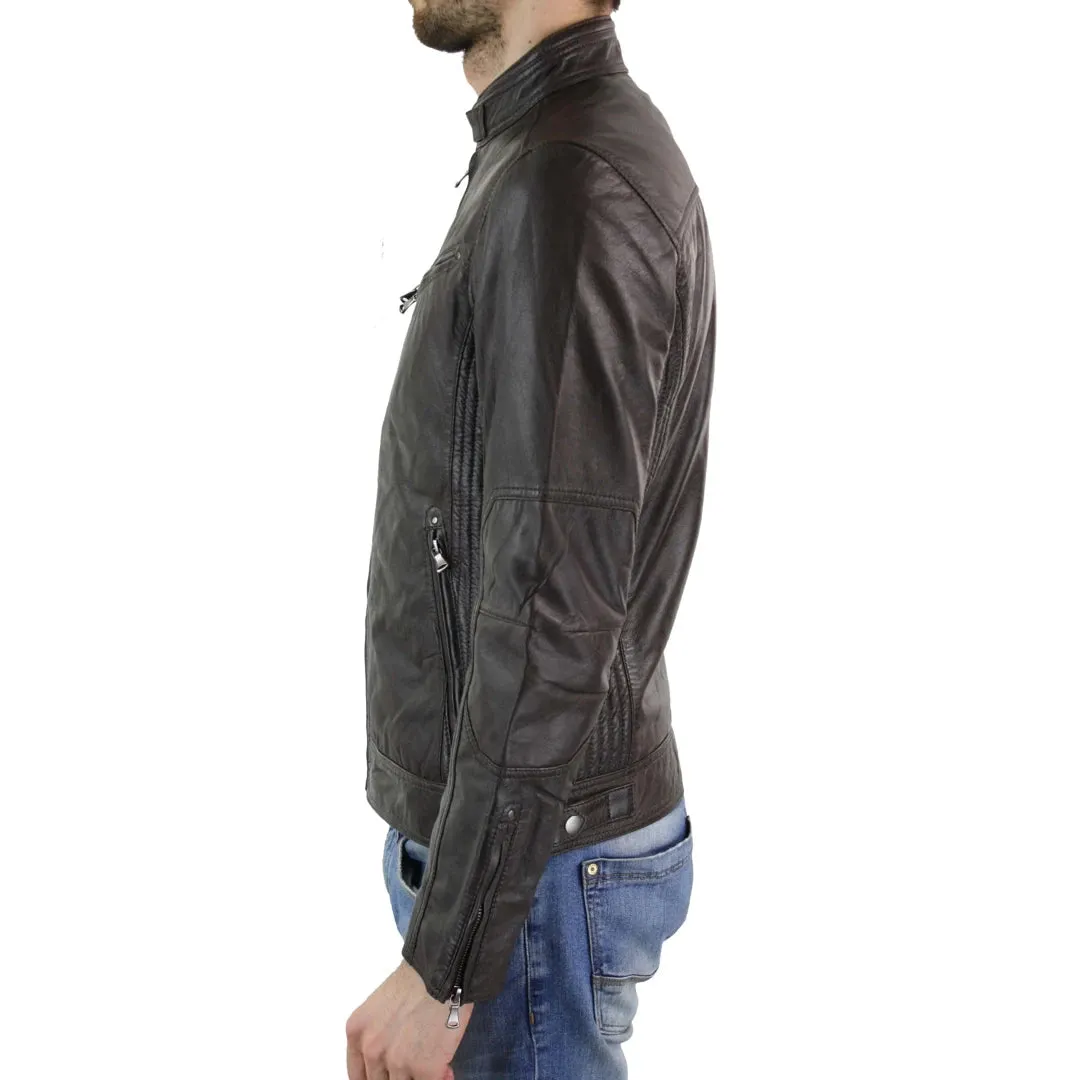 Giacca Corta Sagomata da Uomo in Vera Pelle con Zip Biker Elegante Casual
