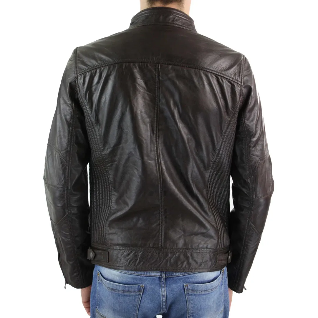 Giacca Corta Sagomata da Uomo in Vera Pelle con Zip Biker Elegante Casual