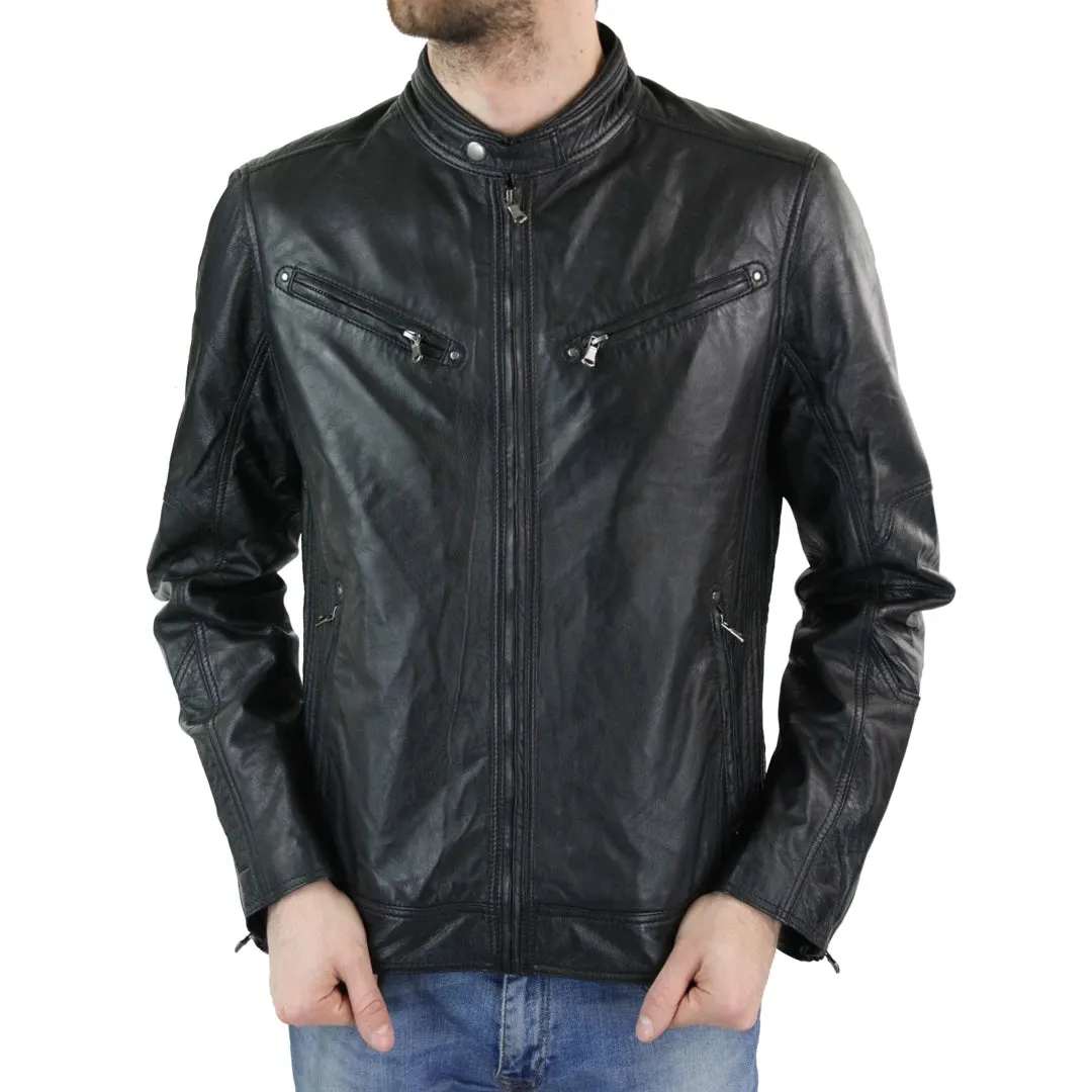 Giacca Corta Sagomata da Uomo in Vera Pelle con Zip Biker Elegante Casual