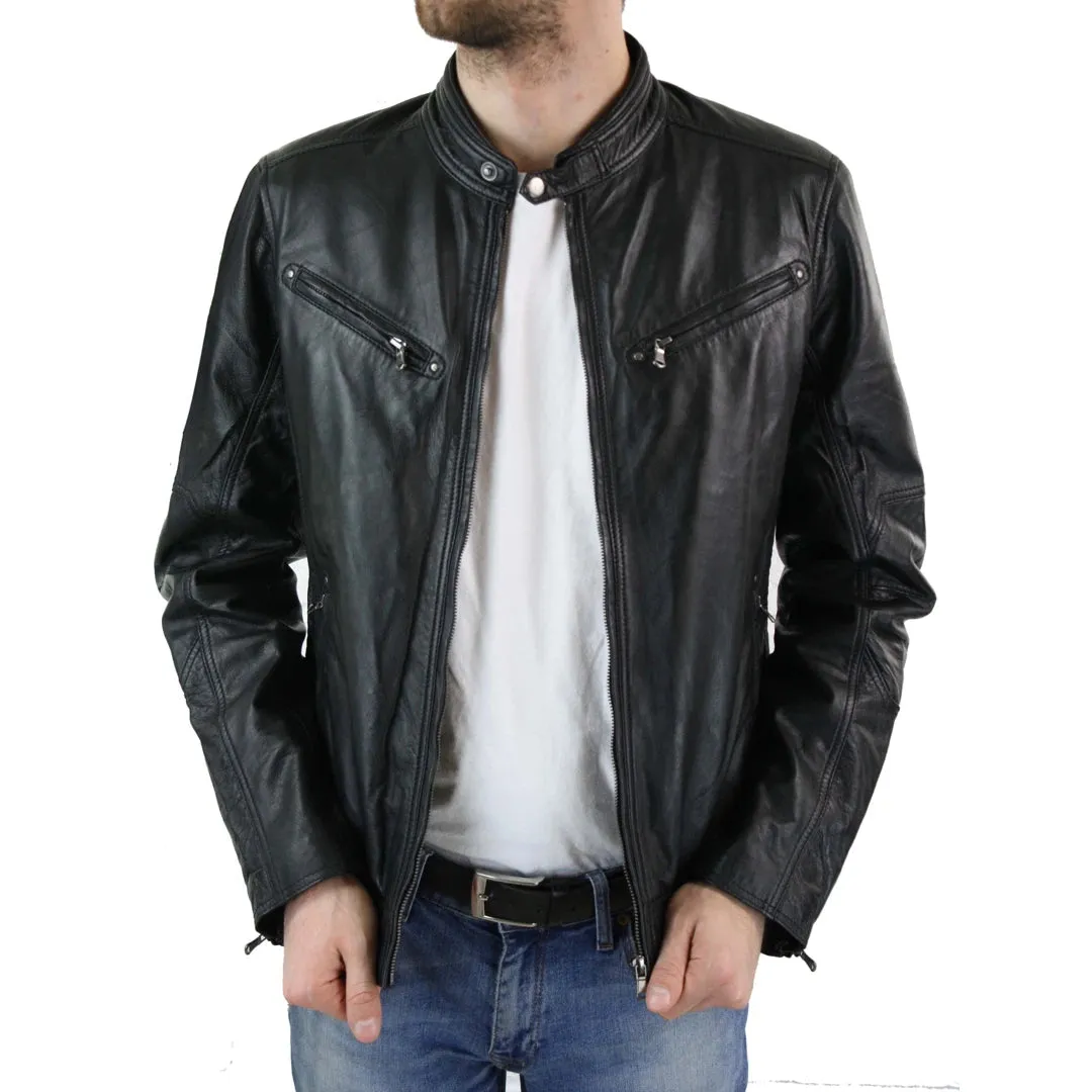 Giacca Corta Sagomata da Uomo in Vera Pelle con Zip Biker Elegante Casual