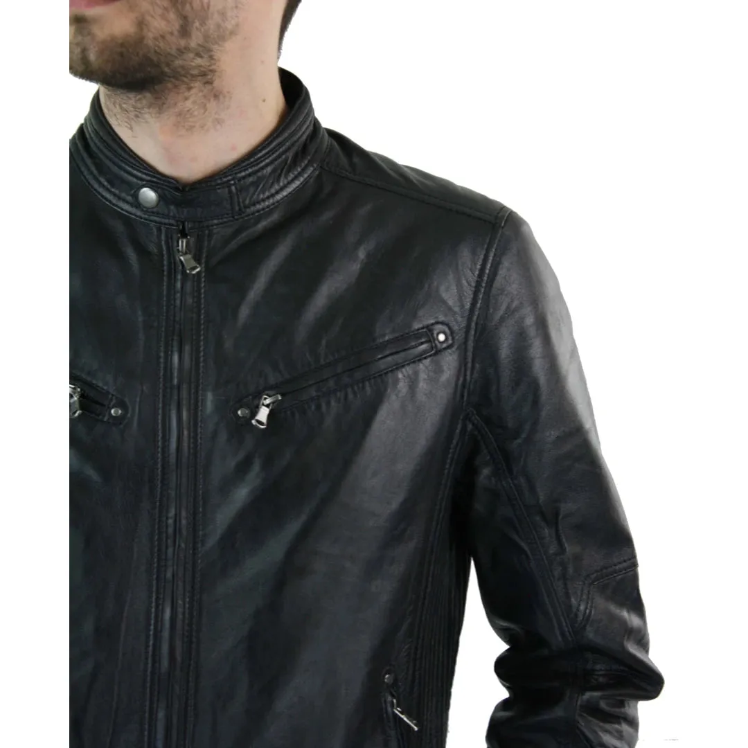 Giacca Corta Sagomata da Uomo in Vera Pelle con Zip Biker Elegante Casual