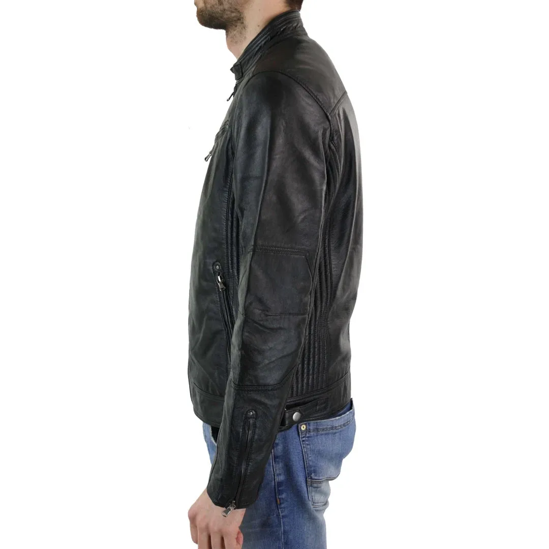 Giacca Corta Sagomata da Uomo in Vera Pelle con Zip Biker Elegante Casual