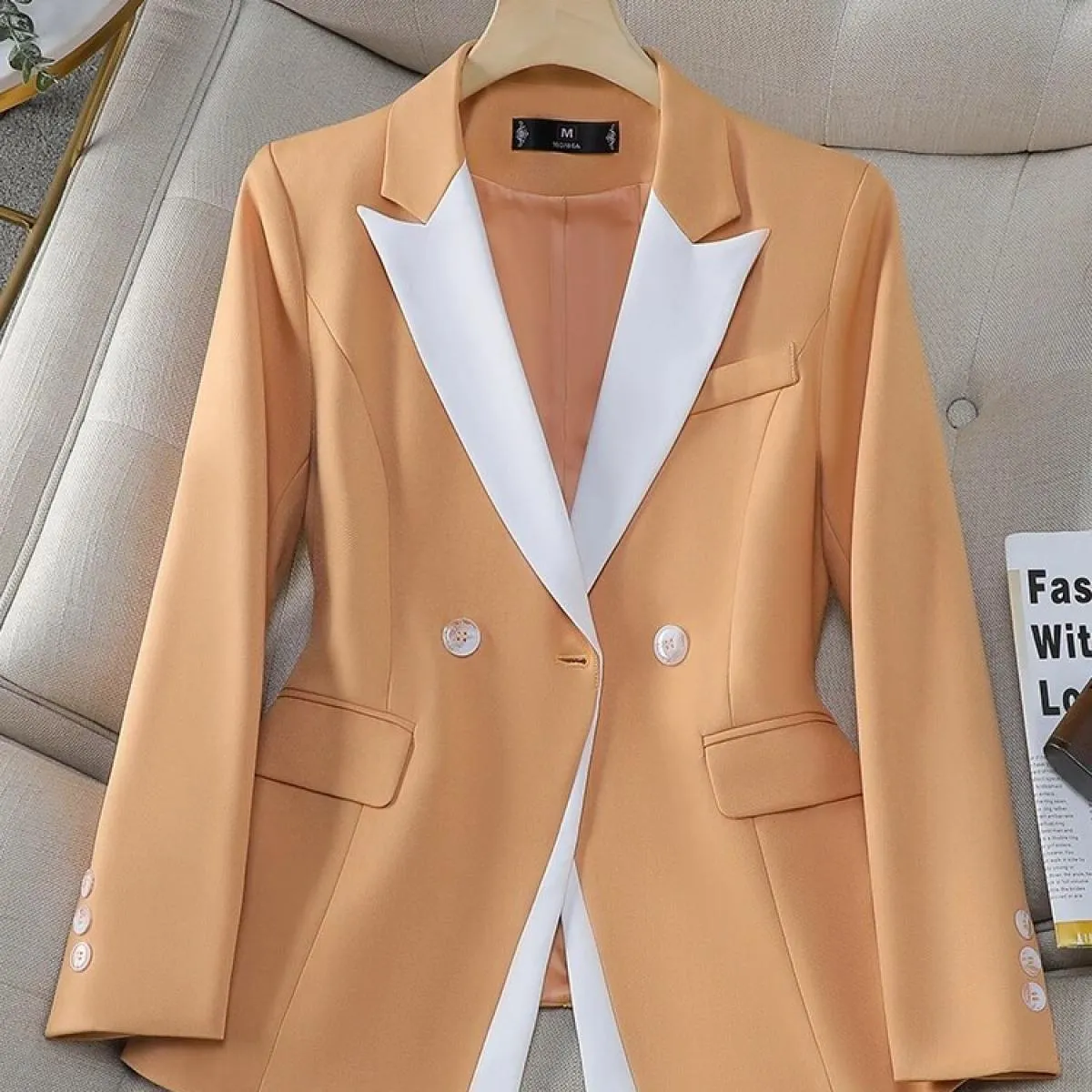 Giacca da donna alla moda Giacca da donna autunno inverno Cappotto formale da lavoro da lavoro femminile a maniche lunghe giallo