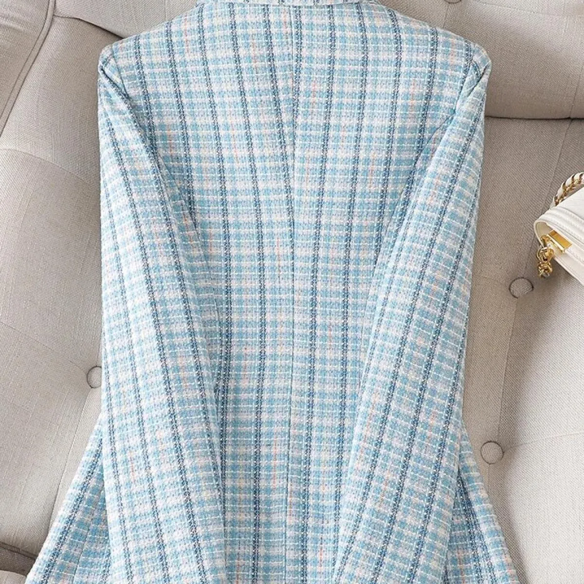 Giacca da donna da ufficio di nuovo arrivo Giacca formale da donna Manica lunga Blu scozzese albicocca Cappotto da lavoro femmin