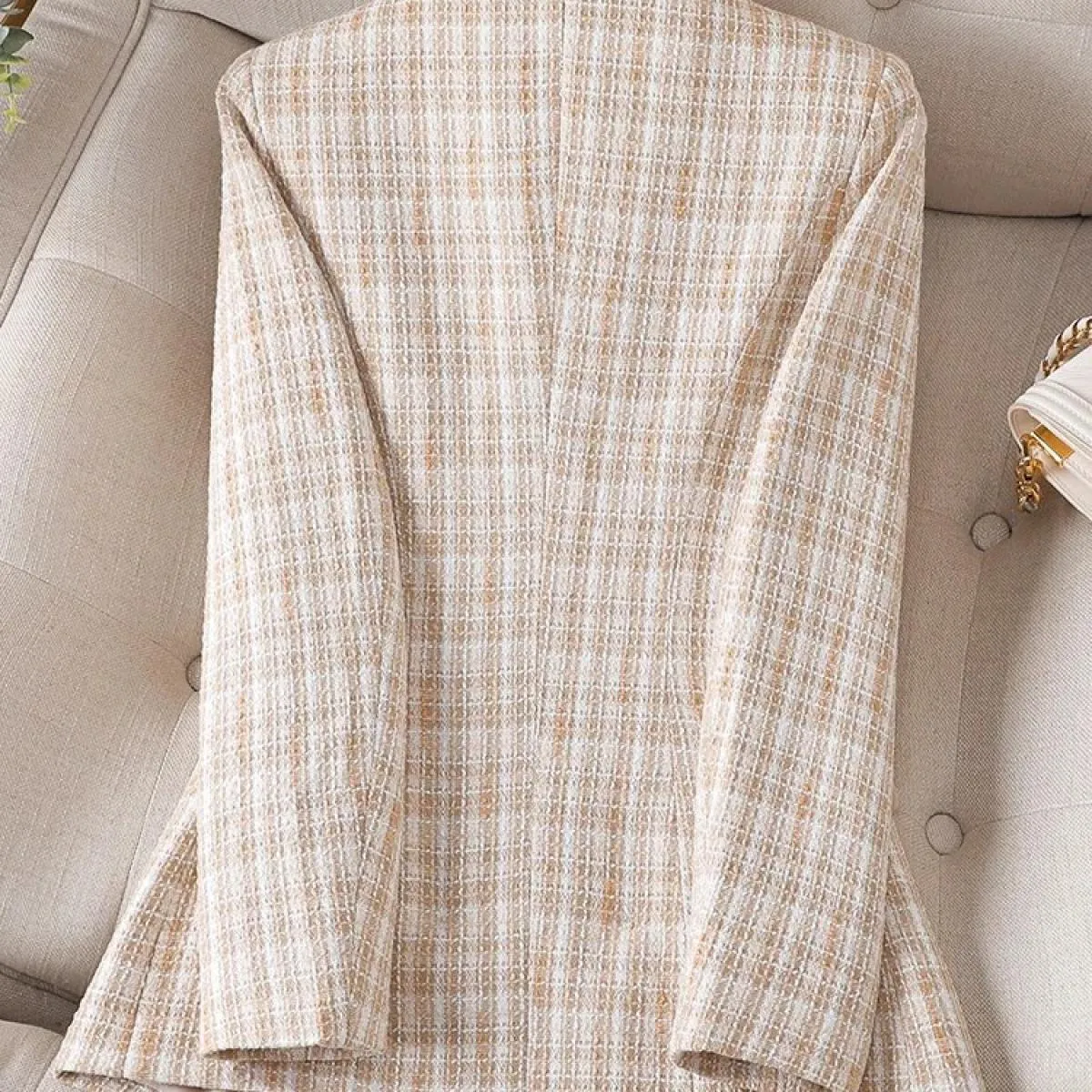 Giacca da donna da ufficio di nuovo arrivo Giacca formale da donna Manica lunga Blu scozzese albicocca Cappotto da lavoro femmin