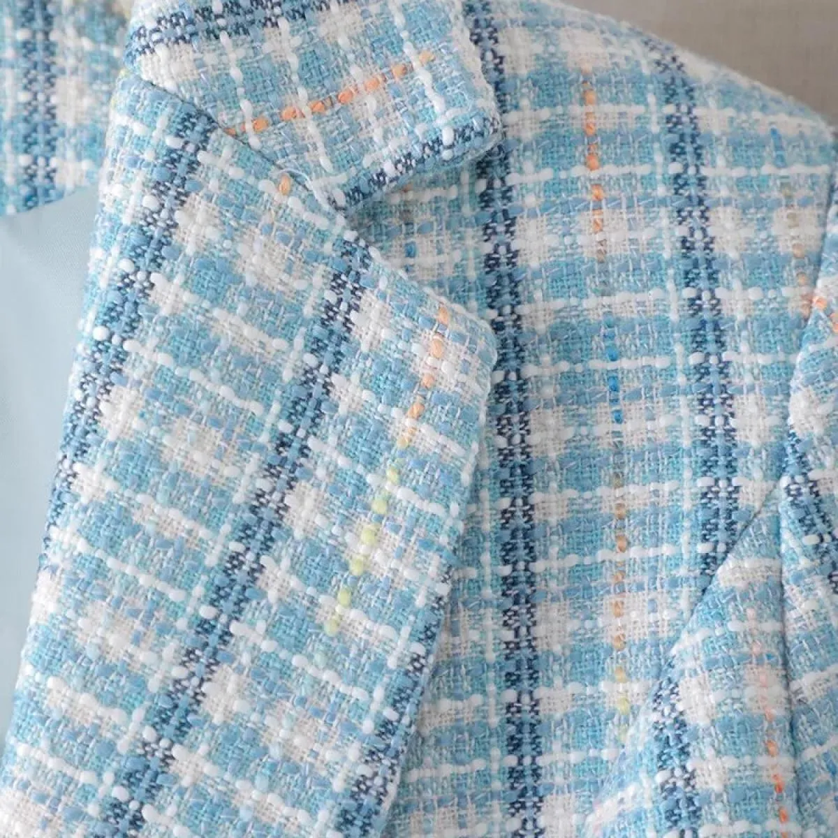 Giacca da donna da ufficio di nuovo arrivo Giacca formale da donna Manica lunga Blu scozzese albicocca Cappotto da lavoro femmin