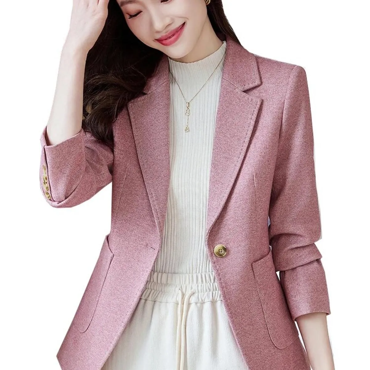 Giacca da donna di alta qualità rosa caffè Giacca autunno inverno da ufficio da donna Giacca da lavoro da lavoro Cappotto formal