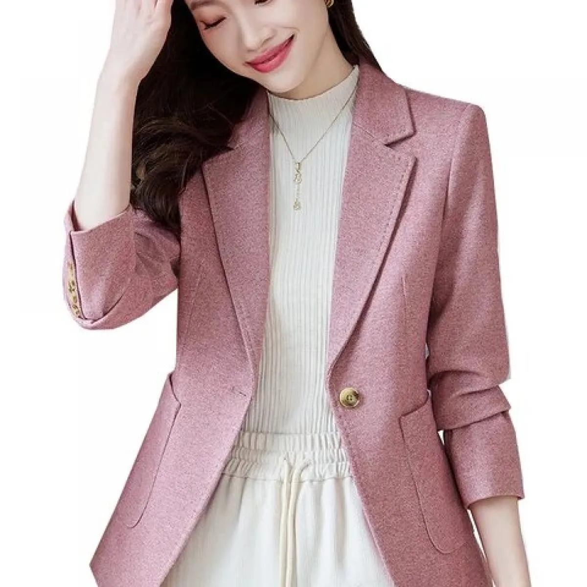 Giacca da donna di alta qualità rosa caffè Giacca autunno inverno da ufficio da donna Giacca da lavoro da lavoro Cappotto formal