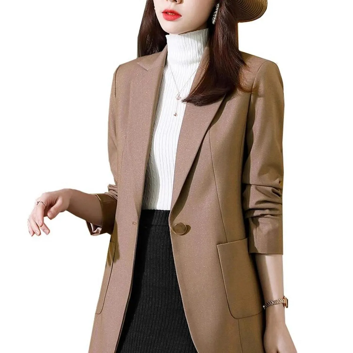 Giacca da donna formale di alta qualità con bottone singolo Giacca da donna Cappotto solido nero marrone kaki femminile per l'au
