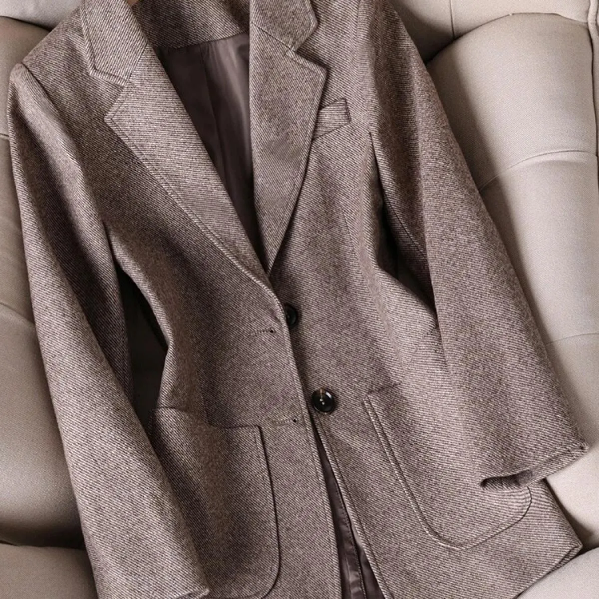 Giacca da donna monopetto a maniche lunghe da donna Cappotto da giacca formale da lavoro grigio caffè solido da donna per l'autu