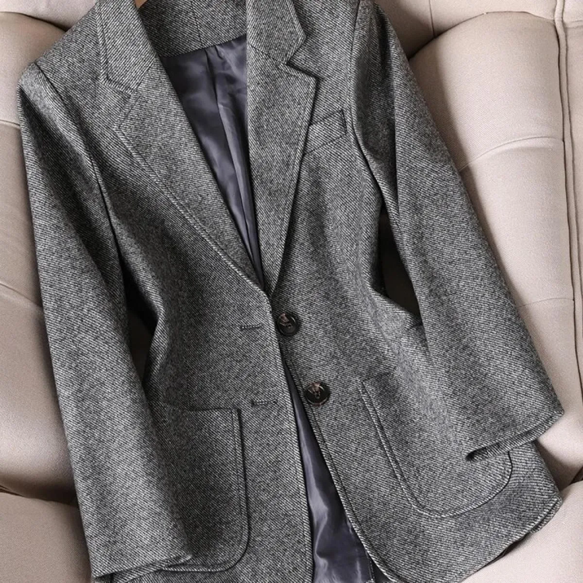 Giacca da donna monopetto a maniche lunghe da donna Cappotto da giacca formale da lavoro grigio caffè solido da donna per l'autu