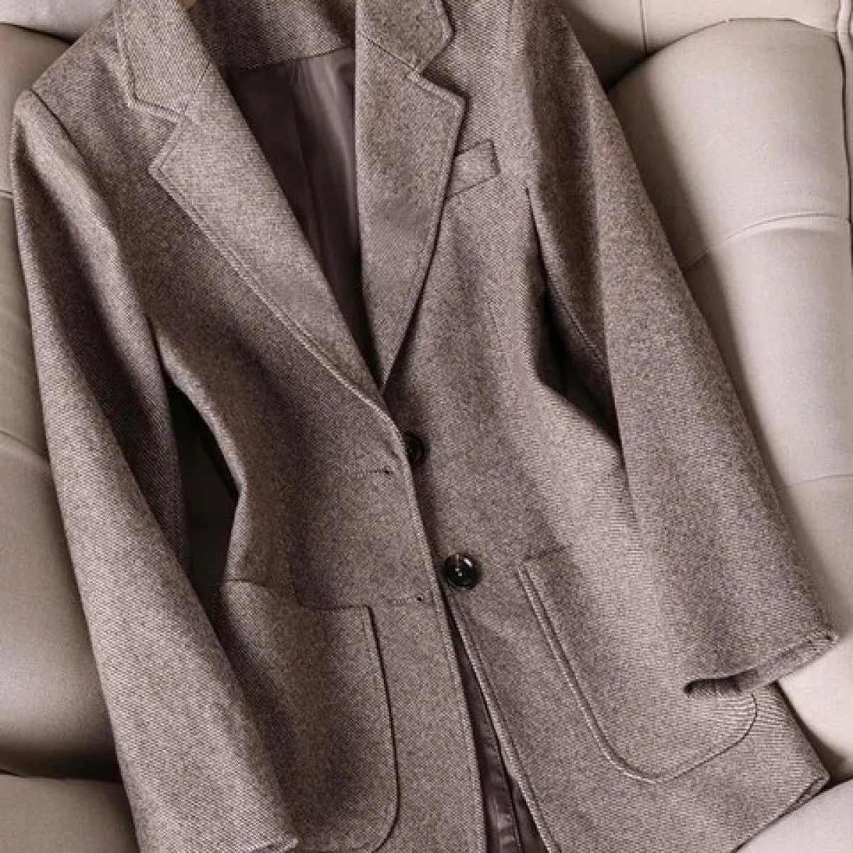 Giacca da donna monopetto a maniche lunghe da donna Cappotto da giacca formale da lavoro grigio caffè solido da donna per l'autu