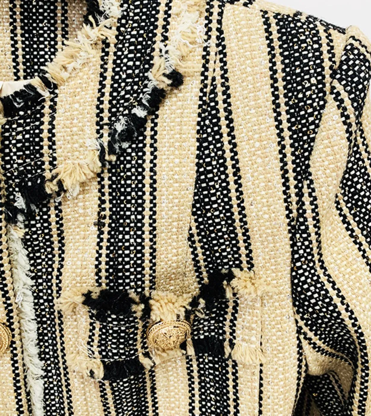 Giacca da donna Tweed a righe con paillettes Sottile frangia girocollo Giacca con bottoni dorati Cappotto 2022 Nuovo autunno inv