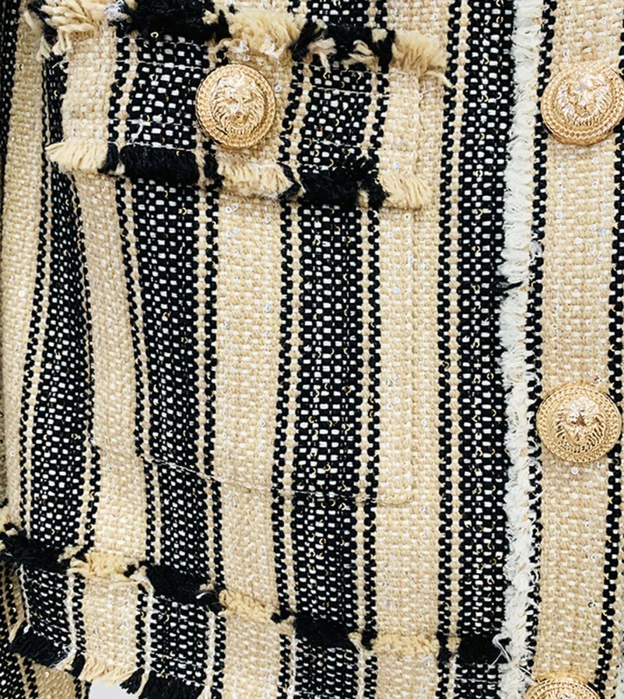 Giacca da donna Tweed a righe con paillettes Sottile frangia girocollo Giacca con bottoni dorati Cappotto 2022 Nuovo autunno inv