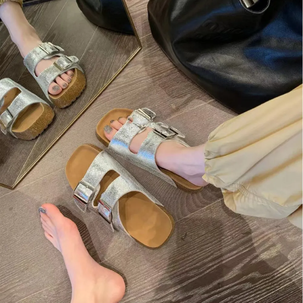 Grape Mama Vacanze sull'isola di Hong Kong ~ Nuovo stile estivo Sandali pigri slip-on doppiopetto dimagranti con suola spessa Bi