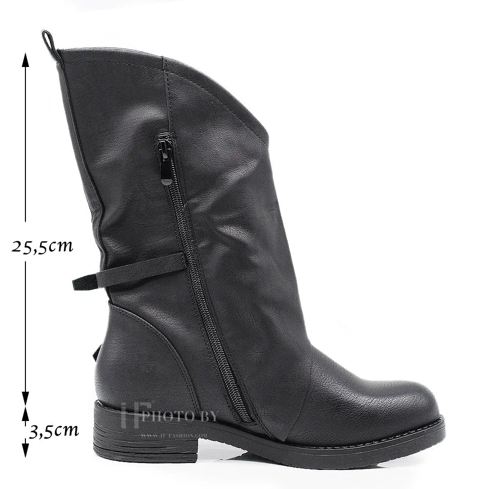 IF Fashion Stivali Stivaletti Biker Motociclista Da Donna Polpaccio Largo Con Fibbie E Borchie G636