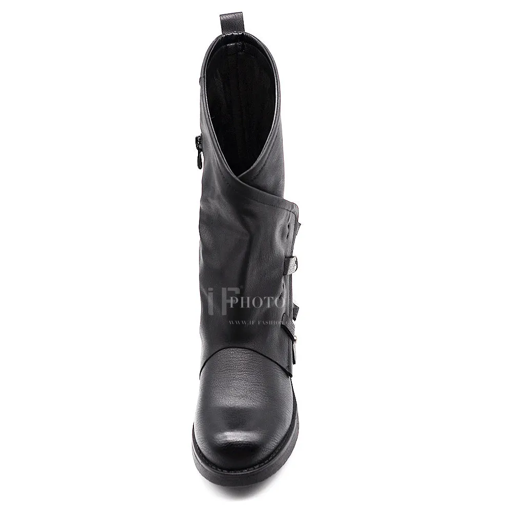IF Fashion Stivali Stivaletti Biker Motociclista Da Donna Polpaccio Largo Con Fibbie E Borchie G636