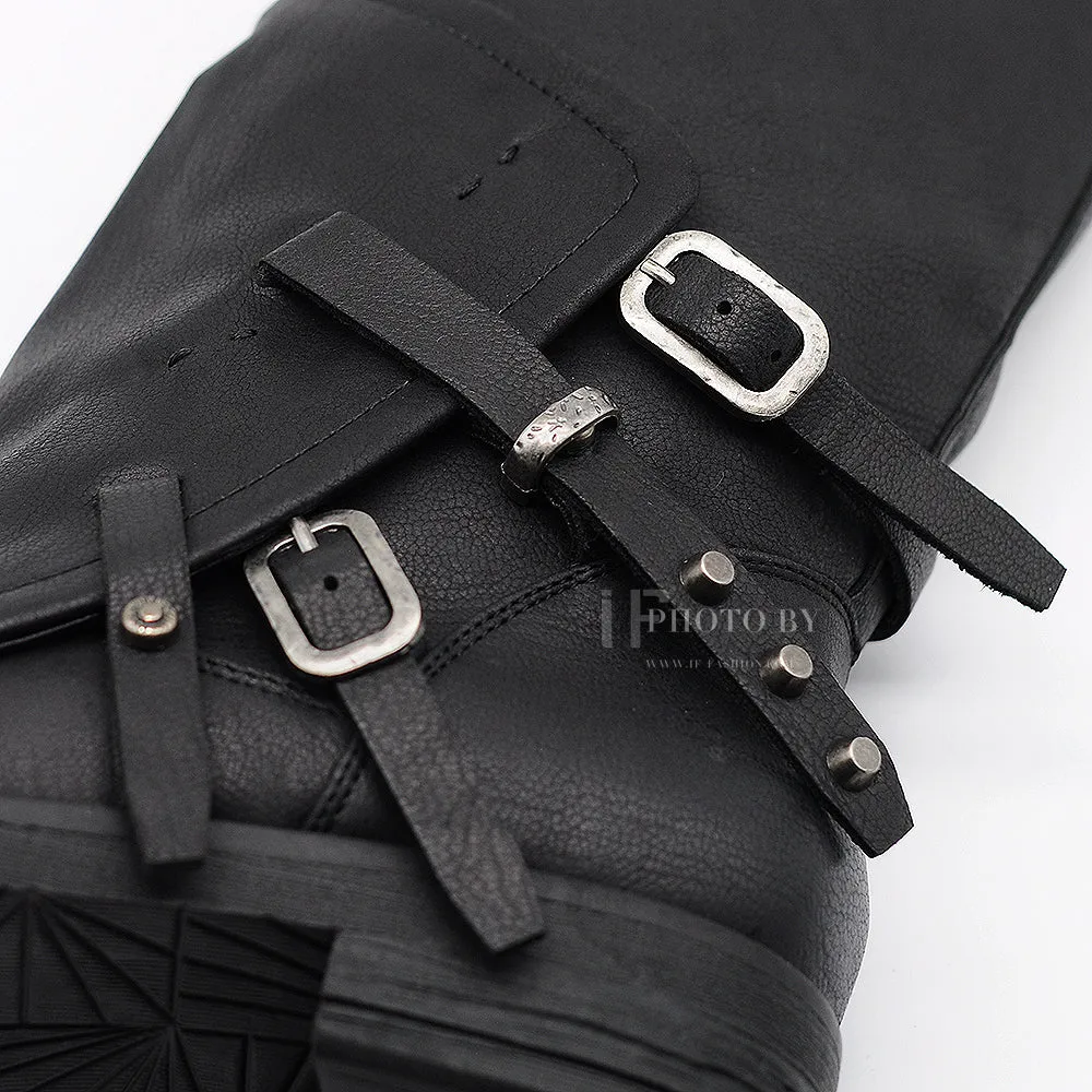 IF Fashion Stivali Stivaletti Biker Motociclista Da Donna Polpaccio Largo Con Fibbie E Borchie G636