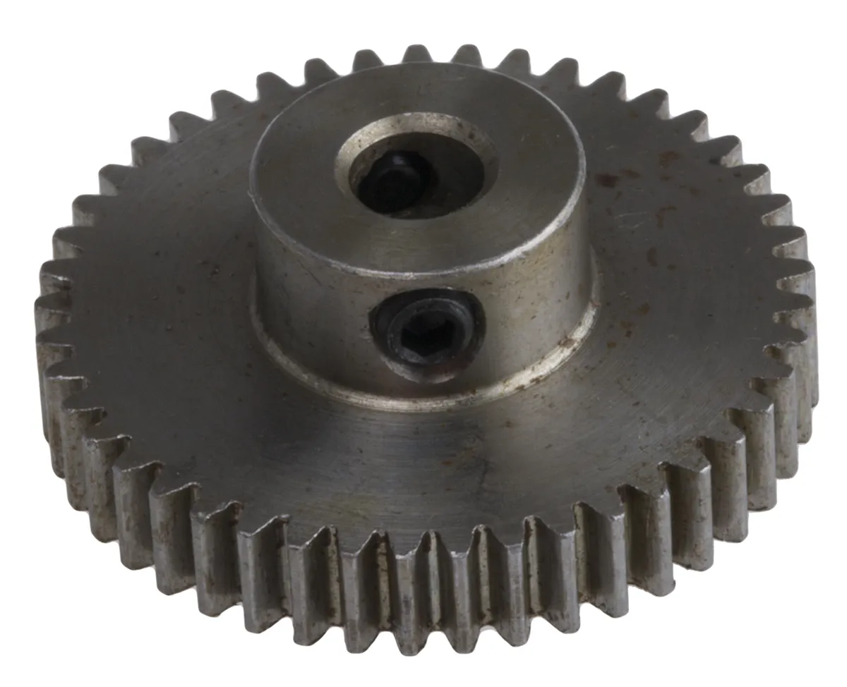 Ingranaggio cilindrico RS PRO, modulo 0.5, 45 denti, passo Ø 22.5mm, semigiunto Ø 10mm, foro Ø 4mm, in Acciaio