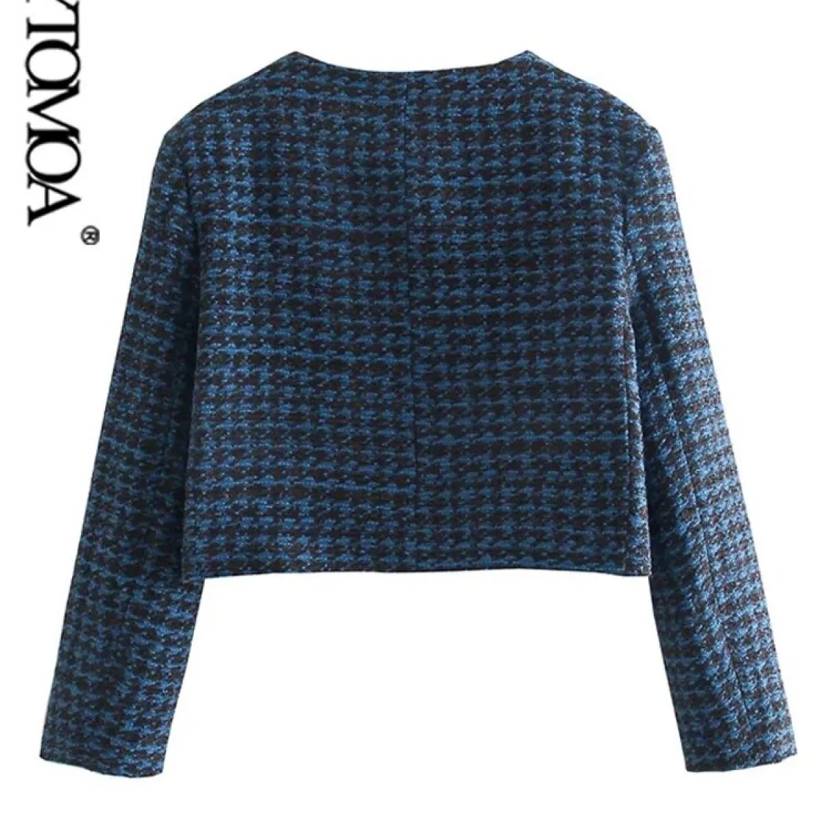 Kpytomoa Moda Donna Con Bottoni In Metallo Tweed Crop Blazer Cappotto Vintage O Collo Manica Lunga Capispalla Femminile Chic Ves