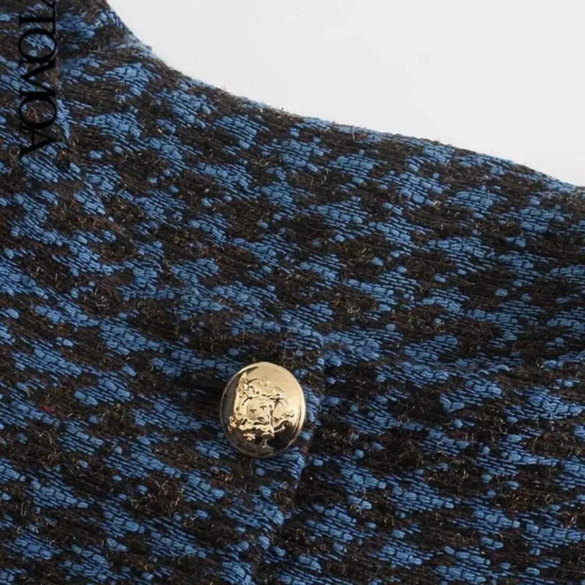 Kpytomoa Moda Donna Con Bottoni In Metallo Tweed Crop Blazer Cappotto Vintage O Collo Manica Lunga Capispalla Femminile Chic Ves