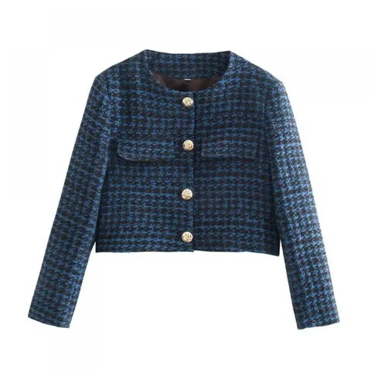 Kpytomoa Moda Donna Con Bottoni In Metallo Tweed Crop Blazer Cappotto Vintage O Collo Manica Lunga Capispalla Femminile Chic Ves