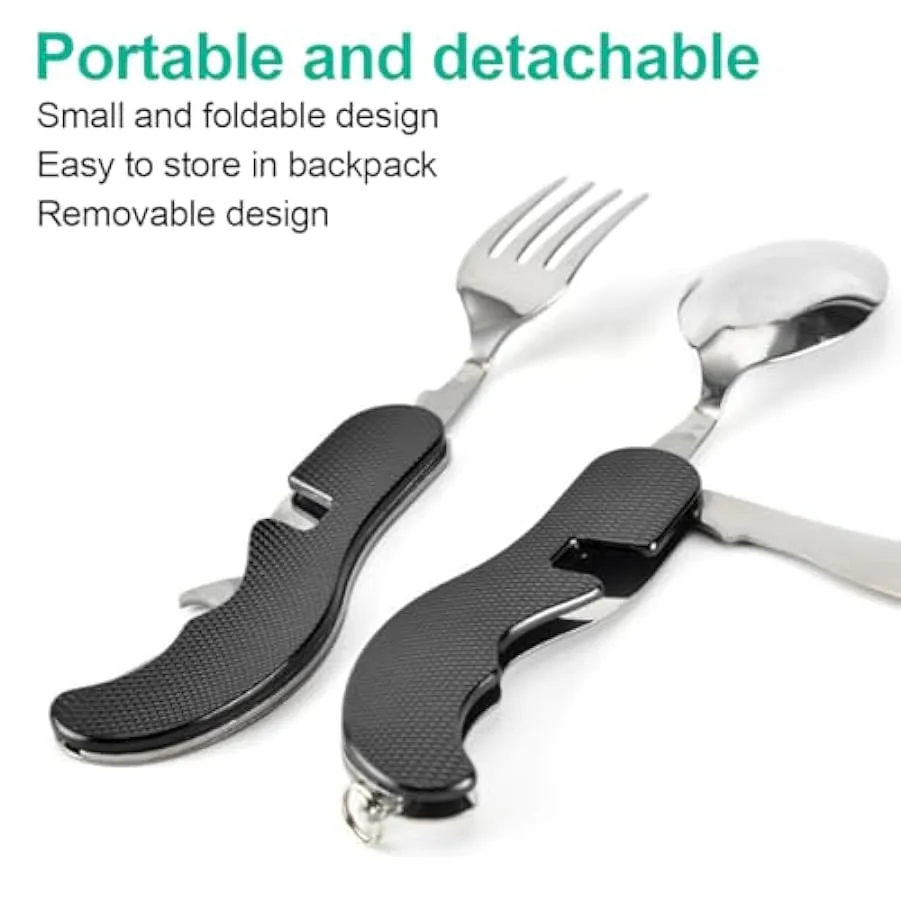 KSIUW Posate da Viaggio – 6 in 1 Posate in Acciaio Inox Posate da Campeggio Set da Viaggio All’aperto Posate Kit Posate Smontabi