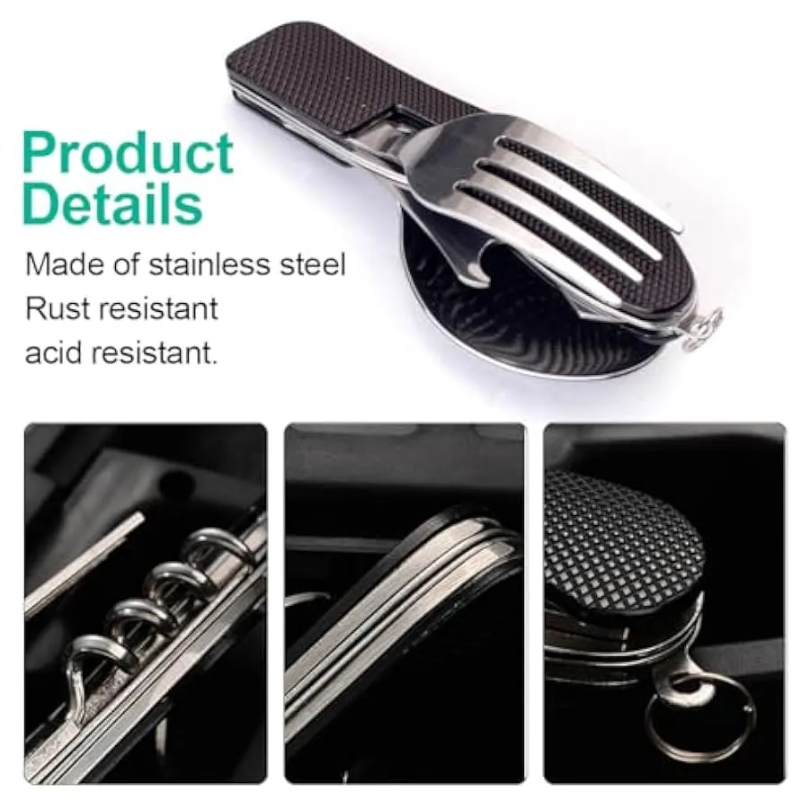 KSIUW Posate da Viaggio – 6 in 1 Posate in Acciaio Inox Posate da Campeggio Set da Viaggio All’aperto Posate Kit Posate Smontabi